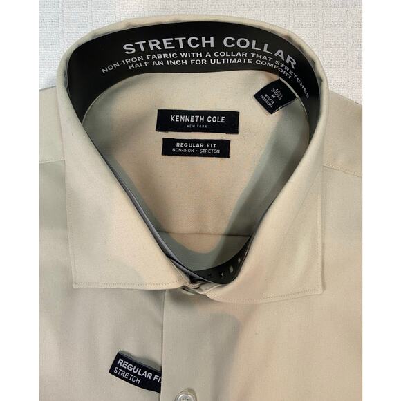 Kenneth Cole NY Stretch Collar Non-Iron Taupe Shirt 15 1/2 34/35 Regular Fit M - Picture 3 of 7